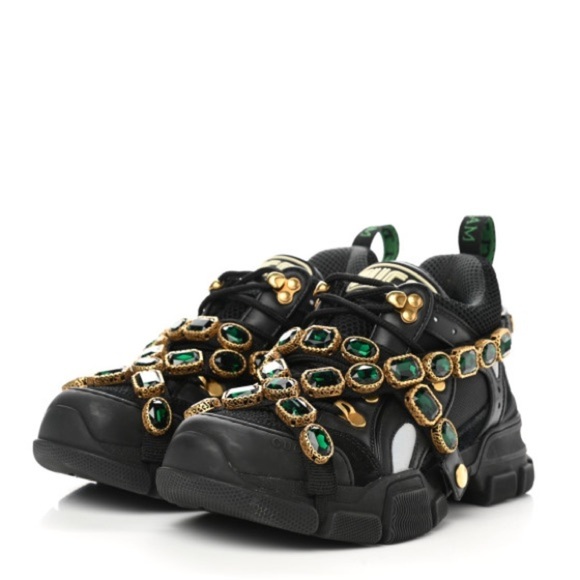 Gucci Black and Gold Sneakers with Green Accents - Picture 4 of 11